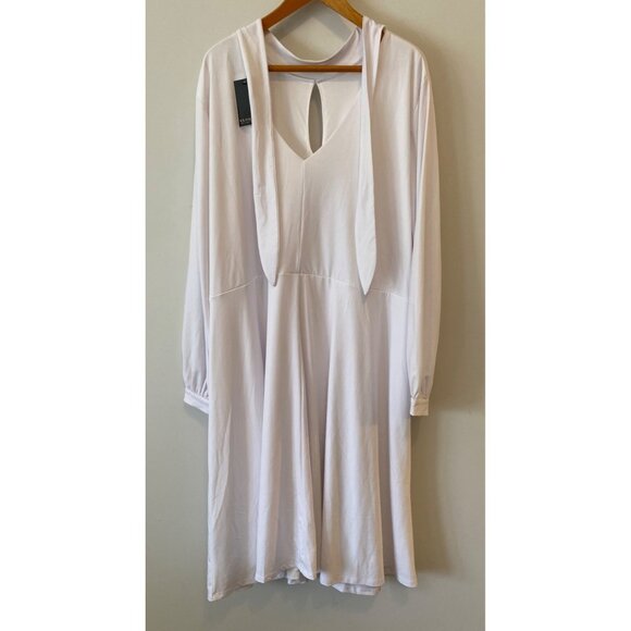 Eloquii Dress White Long Sleeve Keyhole Front Tie Back Neck Size 26 - Picture 4 of 14